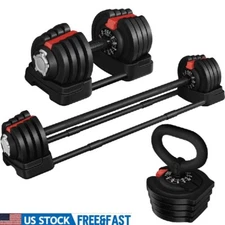 3In1 Adjustable Dumbbell Kettlebell Barbell Set Weight Training Home Gym Fitness