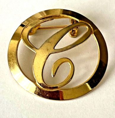Vintage INITIAL C BROSCHE vergoldet HERREN DAMEN 2,9cm Top Zustand!