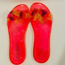 Betsey Johnson Pink Floral Jelly Beach Slides Sandals Flip Flops Size 8.5 Read