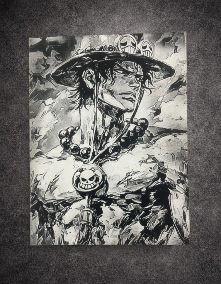 Tableau Ace One Piece noir et blanc toile murale 30x40 cm pour salon de manga