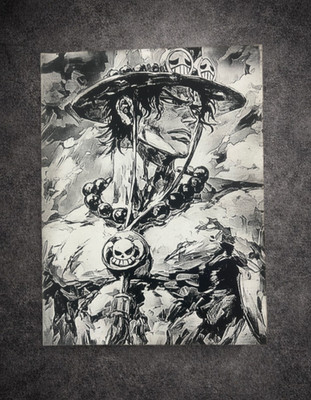 Ace One Piece Wandbild Leinwand 30x40 cm Manga Schwarz-Weiß Geschenk One Piece