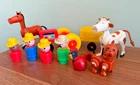 Vintage Fisher Price Little People 4 Farmers + Tractor wagon cowboys horse lot!