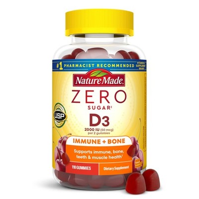 Nature Made Zero Sugar Vitamin D3 Gummies 2000 IU 110 Count (Pack of 1), Red