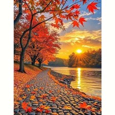 Sunset Landscape Diamond Art Kits for Adults, Maple Tree 5D Diamond Painting Art