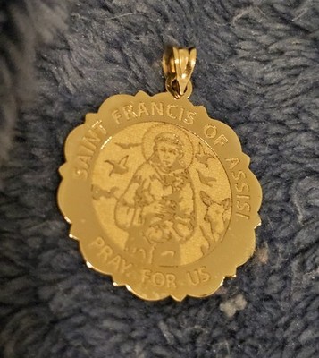 NIB Saint Francis of Assisi 14k Solid Gold Medal 25mm 1 Inch Diameter 