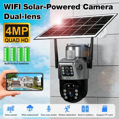 KERUI Solar Dual Lens Camera PTZ 4MP 2K WiFi Outdoor Home Battery Security US