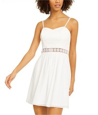 BCX Womens Crochet Trim Fit & Flare Dress, white, Juniors, 11