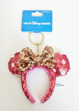 *TOKIO JAPÓN* Llavero orejas diadema Minnie lentejuelas Disney Resort - ROSA - ¡NUEVO!