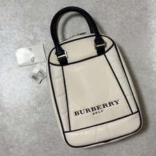 BURBERRY GOLF Shoe Bag White Navy Handbag Boston Bag Nova Check Japan Rare