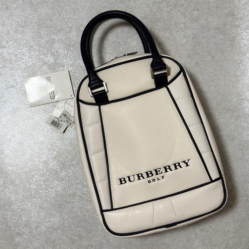 BURBERRY GOLF Shoe Bag White Navy Handbag Boston Bag Nova Check Japan Rare