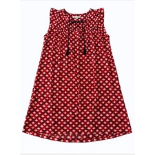 LOFT Red Floral Sleeveless Shift Dress Tassel Tie V-Neck Size S Boho Geometric