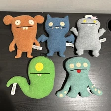 Vintage Lot Of 5 Little Ugly Dolls Plush 7”-8” Ice Bat, Ugly Worm, Clinko, Babo