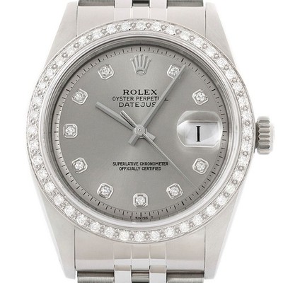 Rolex Datejust Grau Diamant 18K Weiss Gold & Ss Jubiläum Uhr 1601