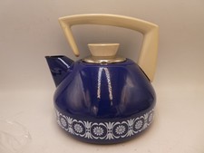 ASTA BLUE WHITE ENAMEL COFFEE POT TEAPOT KETTLE VINTAGE RETRO MID CENTURY