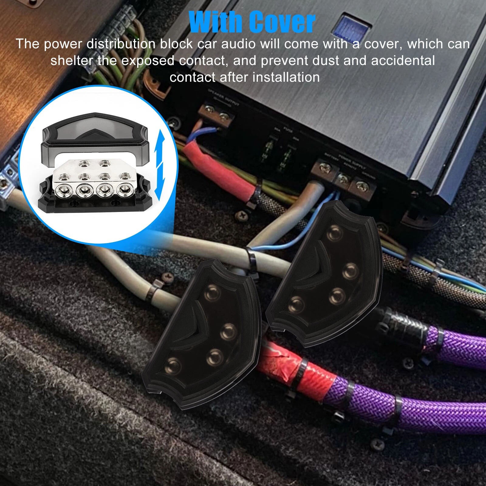 4-Way Power Distribution Block for Car Audio System 0/2/4 Gauge Input Output