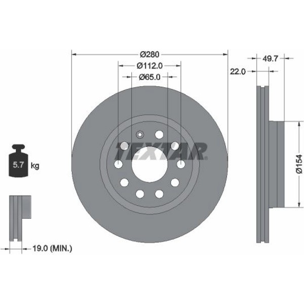 2X Textar 92120705 Bremsscheibe FüR VW Seat Skoda Audi A3 Golf Jetta Beetle 8P1-image