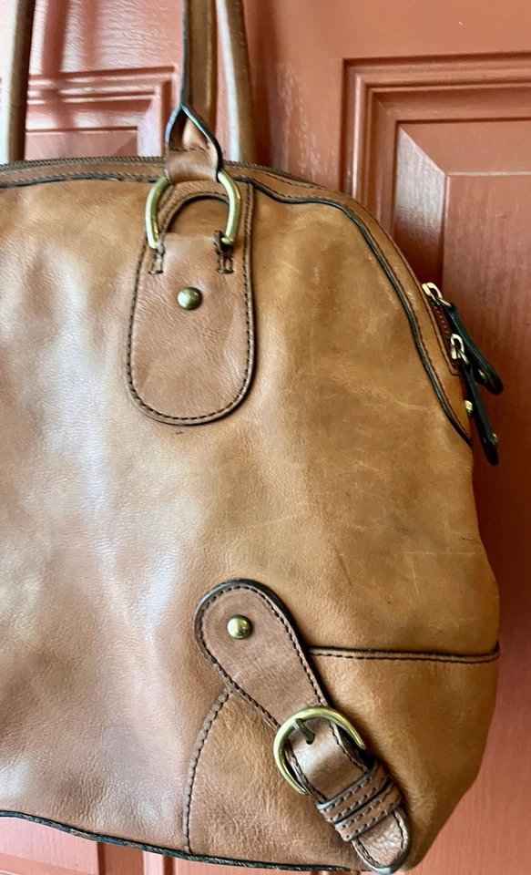 Vintage Banana Republic Cognac Leather Extra Large Dome Bowler Tote Shoulder Bag - Image 3 of 4