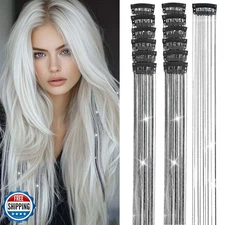 Hair Tinsel Clip in Tinsel Hair Extensions Black Fairy Glitter Ha