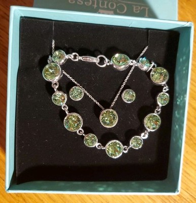 La Contesa Peridot Jewelry Set Swarovski Elements Silver Necklace Bracelet Earri
