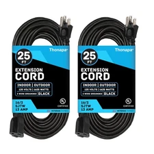 Thonapa Black Extension Cords 2 Packs - 16/3 Electrical Cables