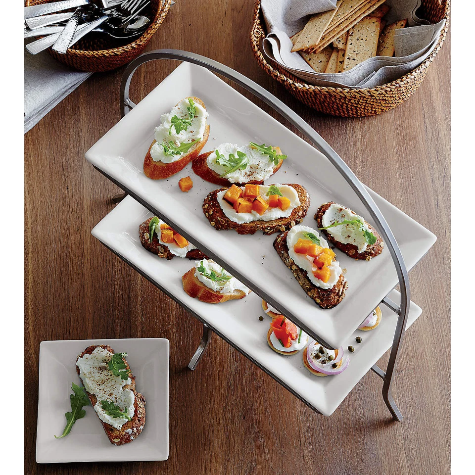 Servidor Cambridge de 2 niveles con platos elegante soporte de postre de mármol y hierro para el hogar Foto 3 de 4