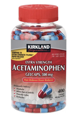 Kirkland Extra Strength Acetaminophen 500mg 400 Gelcaps Pain Reliever