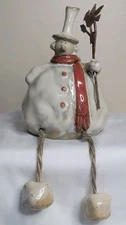 Vintage Christmas Ceramic Snowman Shelf Sitter With A Bird On A Branch Rare EUC 