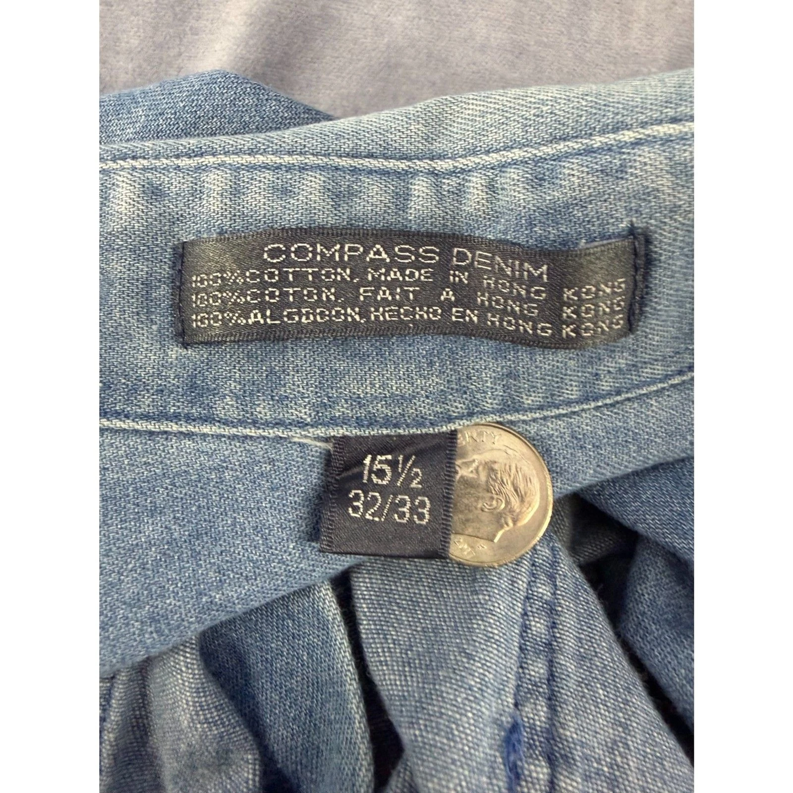 Vintage GH Bass Compass Denim Shirt Mens 15.5 Medium Blue Button Up Workwear - product detail image 2