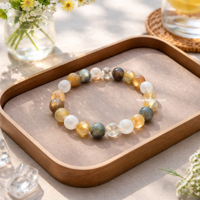 8MM Selenite Citrine Labradorite Bracelet Healing Crystal Bead Earthy Neutrals