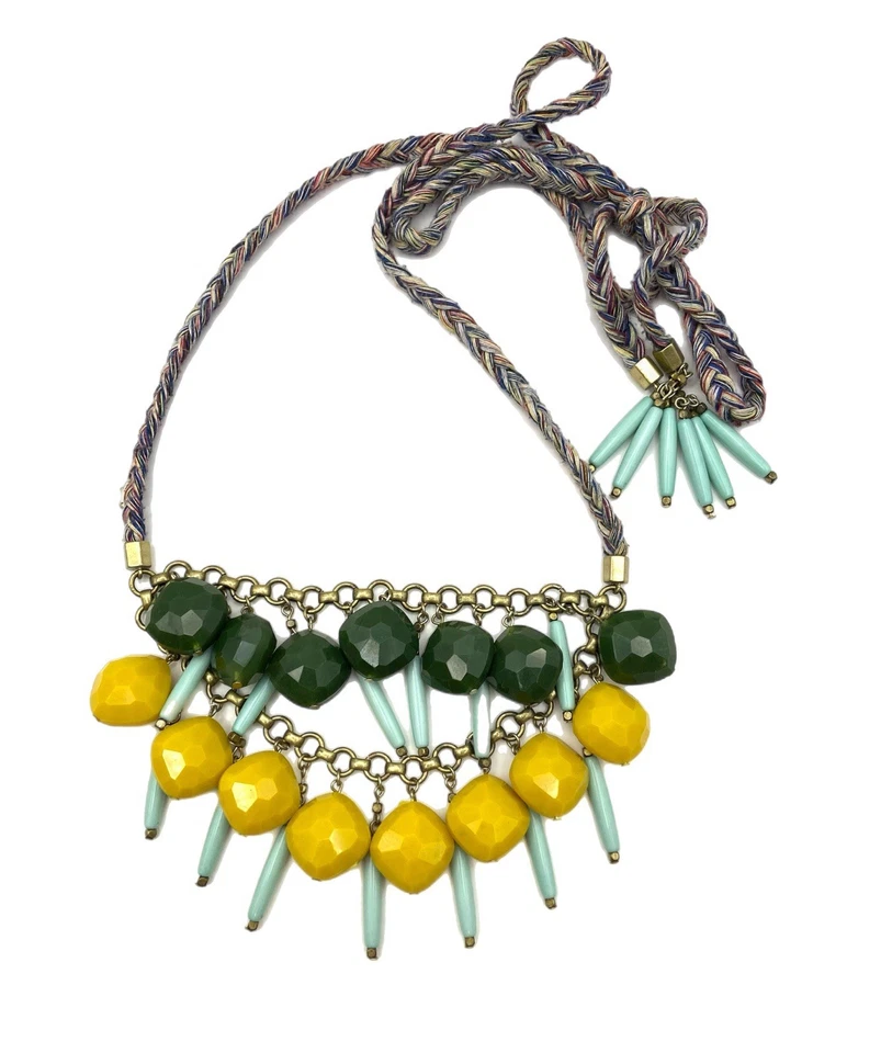 Auténtico Collar Babero Anthropologie "Alondra" Cuentas Verde y Amarillo 52" Boho Foto 2 de 4