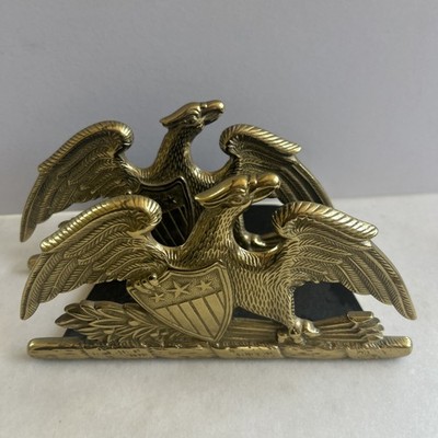 2pc pair Spread Eagle Brass Bookends Virginia Metal Crafters co 1952 Vintage