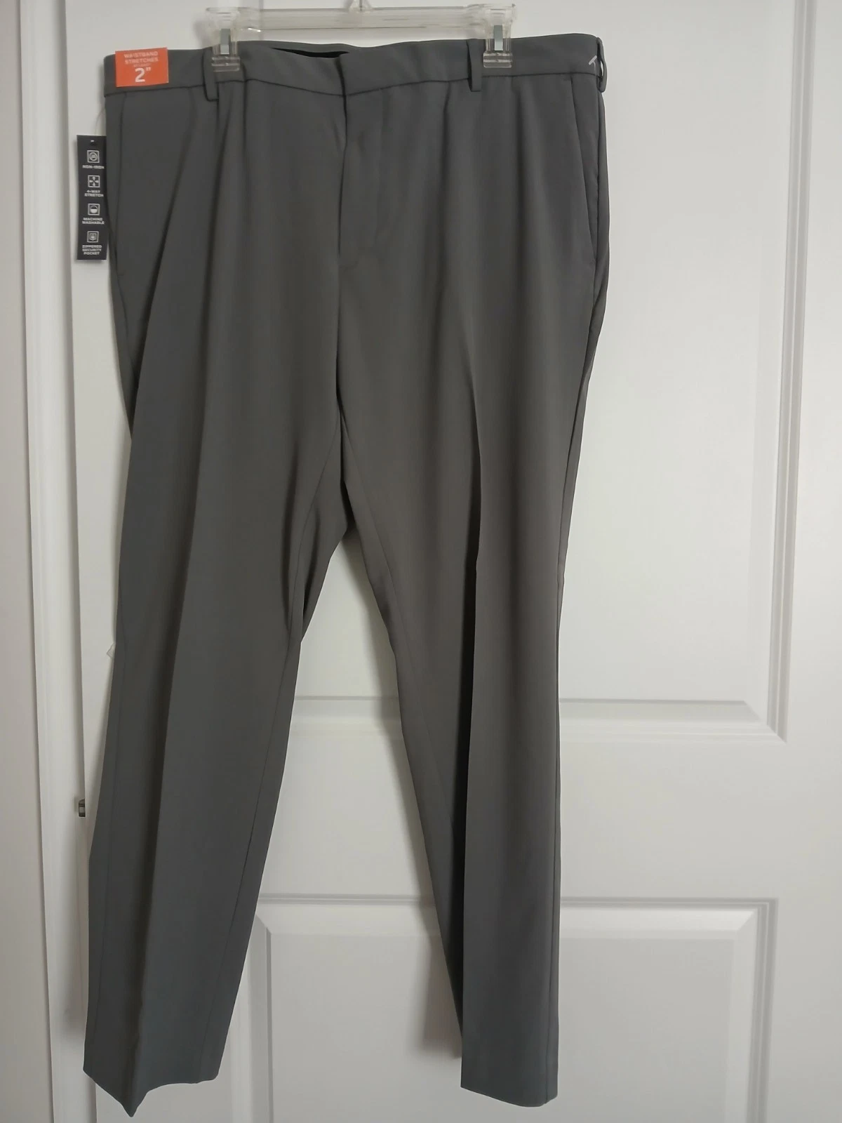 Van Heusen Mens Flex Dress Pants 38X32 Gray Slim Flat Front Stretch Comfort NEW
