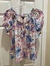 Chaps Women  Gorgeous Blue pink Beautiful Short Sleeve Top  Sz XL beautiful