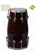 Handmade Indian Folk Musical Instrument Wood Dholak Drum Dark Color With Cover
