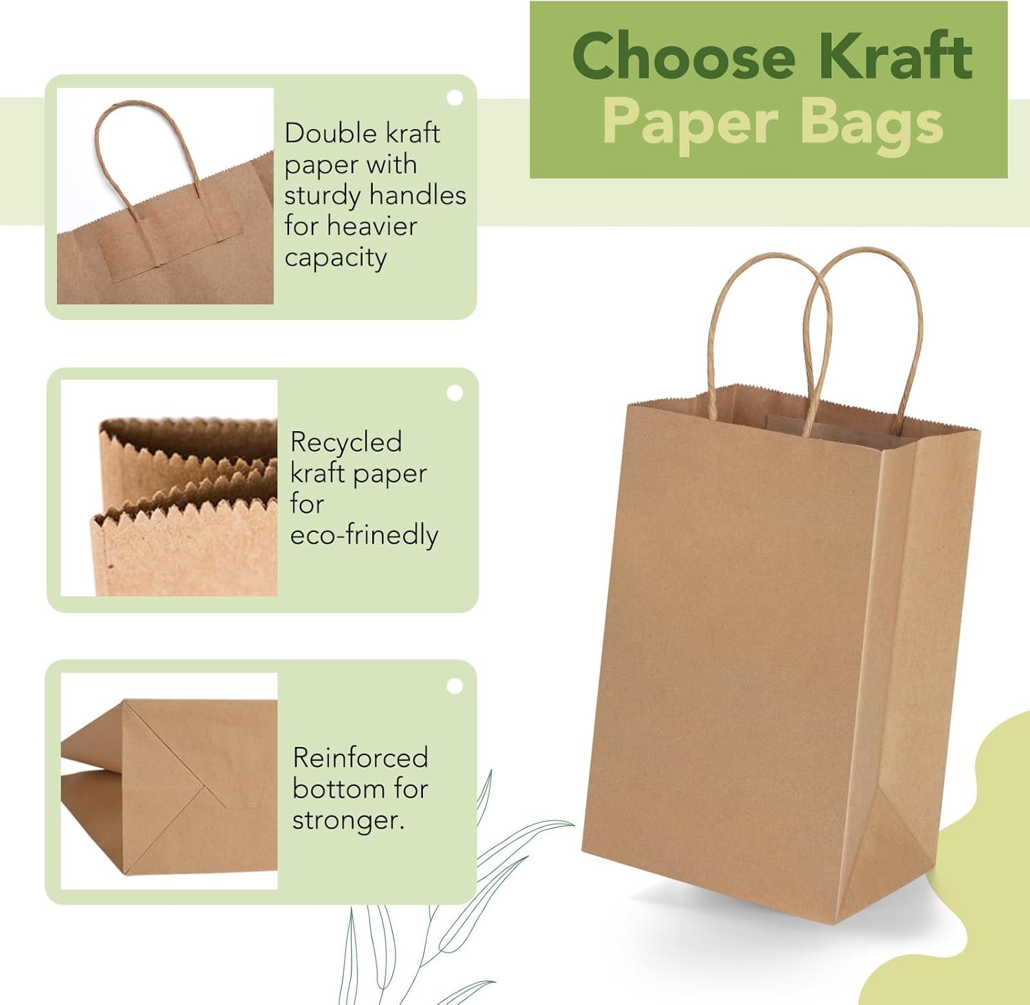 MESHA Kraft Gift Bags 200 Pack 5.25x3.75x8 Inch Small Brown Paper Bags with