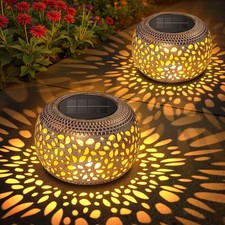 Solar Table Lanterns Outdoor Waterproof: 2 Pack LED Lamps for Patio - White Holl
