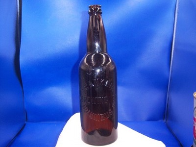 EM - 1910's Franklin Brew Co Columbus Ohio 11 1/8'' Amber Crown Top beer bottle