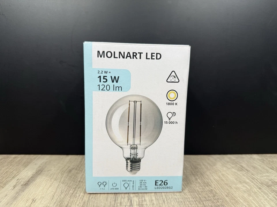 Ikea MOLNART LED Bulb E26 120 lumen  Globe Gray Clear Glass 5.3" New 705.135.82 - Image 3 of 3