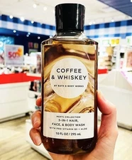 BATH & BODY WORKS MENS COFFEE & WHISKEY 3 IN 1 HAIR FACE BODY WASH 