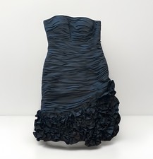 Vtg Dalia MacPhee Prom Dress Sz 4 Ball Strapless Taffeta Black Ruched Y2k