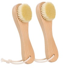 Wooden Face Dry Brush with Natural Boar Bristle 2-Pack Exfoliating Facial Dry...