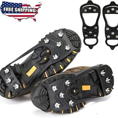 8 Teeth Ice Snow Anti Slip Spikes Grips Grippers Crampons Cleats Hike Shoes Boot