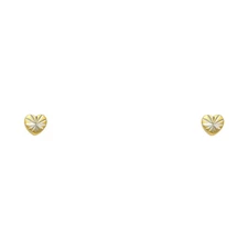 Ioka - 14K Two Tone Gold Diamond Cut Heart Screw Back Stud Earrings