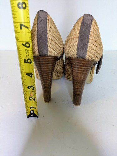 Zink Natur Raffia Korbgeflecht Grob Plateau Braun Schnalle Maryjane Schuhe 8M - Bild 5 von 14