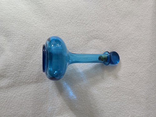 Vtg Blue Glass Apothecary Oil Corked Bottle Genie MCM - Picture 3 of 7
