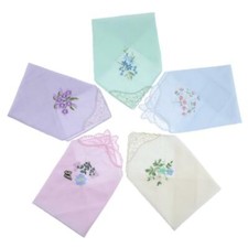 5 St&uuml;ck Damen Baumwolltuch mit Blume bestickt Spitze Taschentuch