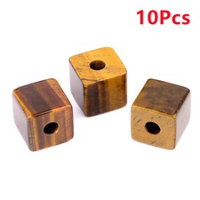 10Pcs 16mm Tiger Eye Gem Cube Shaped Large Hole Loose Beads Hole 5mm DIY HT2685