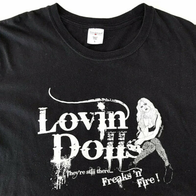 LOVIN DOLLS Band T-Shirt Sz L Graphic Rock Music Sexy Girl Tee Freaks 'N Fire