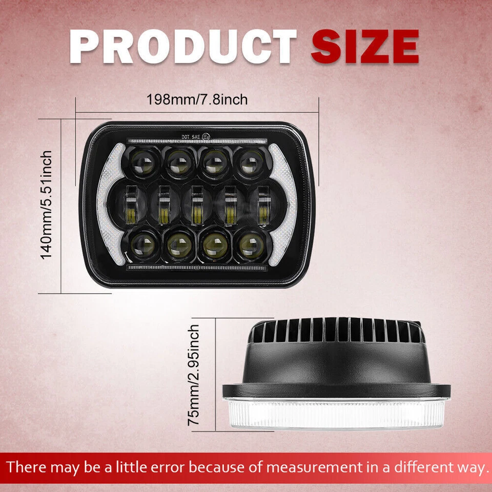 DOT For Jeep Cherokee XJ 1984-2001 7x6" LED Headlights Hi/Lo Beam DRL NEW 6000K - Image 2 of 4