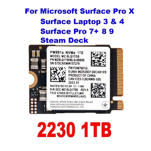 Upgrade Microsoft Surface Pro X 13" SQ2 512GB SSD To 1024GB (1TB M.2 2230)